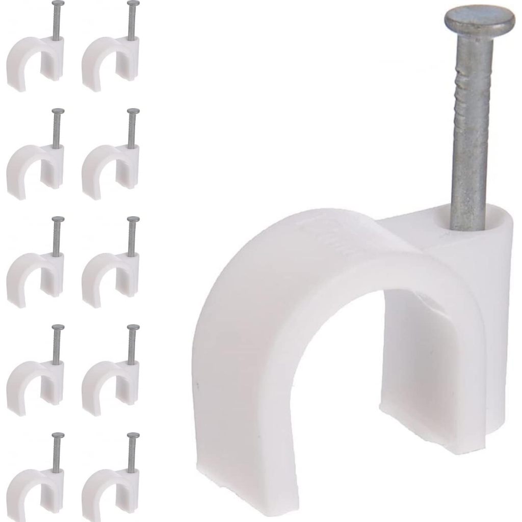 Kit 100 unid Fixador Cabo Fio Coaxial Parede Pct De 8mm e 9mm e 10mm Branco Miguelão