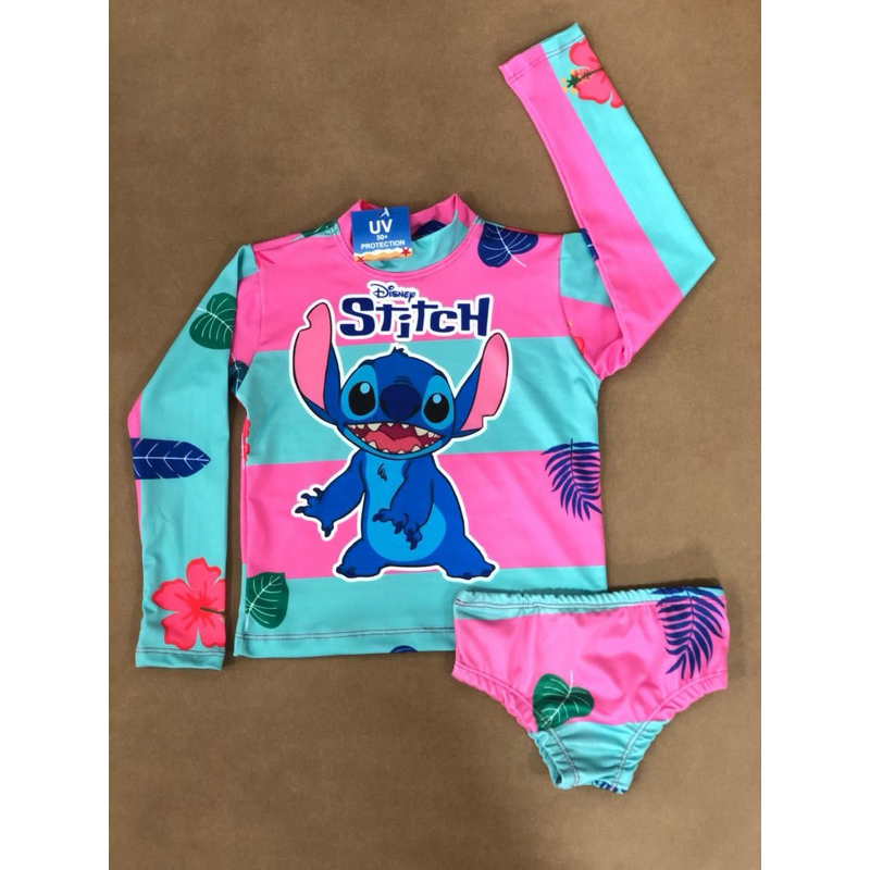 Kit Moda Praia Infantil Proteção UV Stitch Blusa + Calcinha Lycra Tam 1 a 8 Anos Blusa Térmica Moda Praia