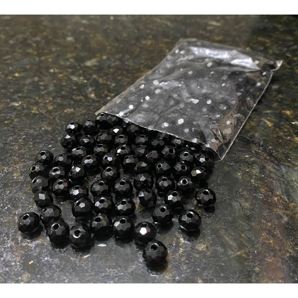 200 Missangas de cristal 8mm Vidro Preto leitoso Guia umbanda candomblé