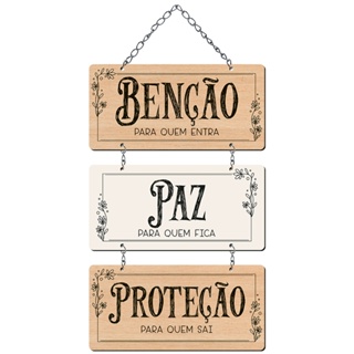 Placa Decorativa em MDF Adesivada - Benção para quem Entra, Paz para quem Fica, Proteção para quem Sai em Oferta na Shopee