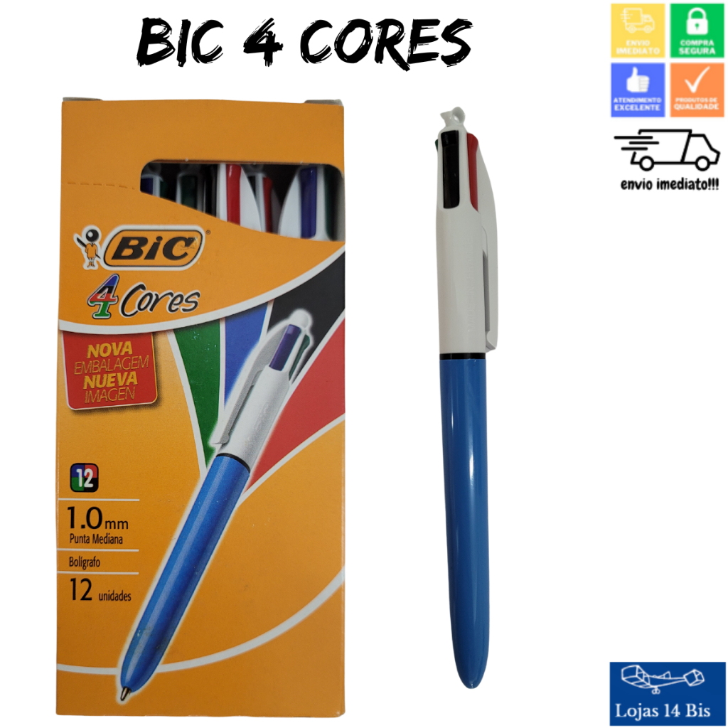Caneta Bic 4 Cores Tradicional Ponta 1.0mm Bic Cores