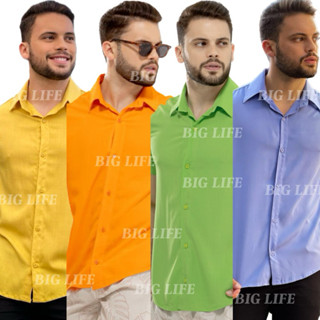 camisa masculina lisa em VISCOSE manga curta de botão