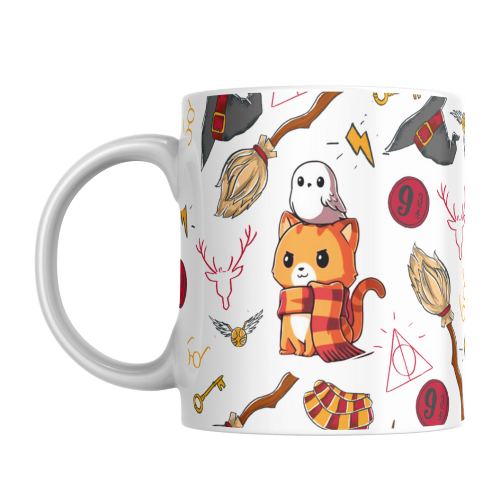 Caneca Gato Harry Potter Grifinoria Sonserina Bendito Print Hogwarts