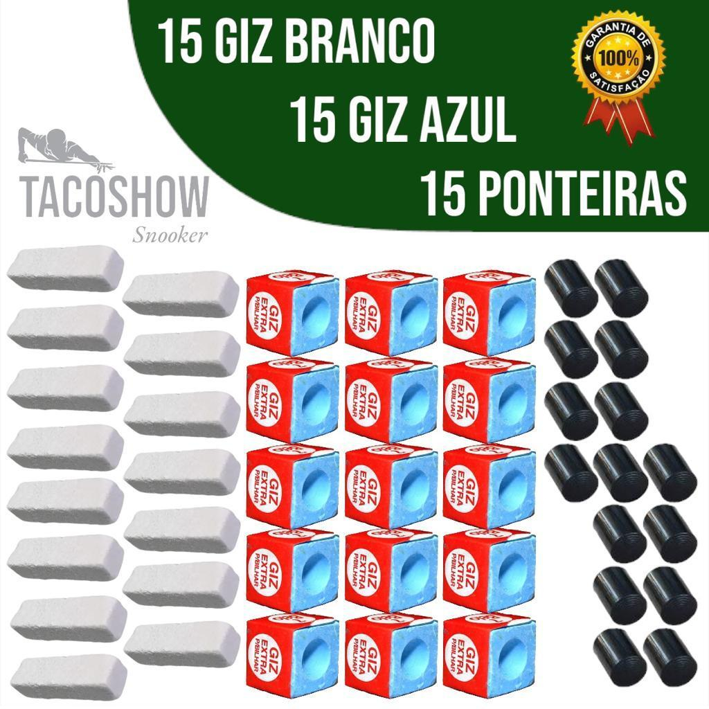 Kit Para Reparo Taco de Sinuca Bilhar 15 Ponteiras Virola Rista 15 Giz Azul 7Belo 15 Giz Branco Quadrado P/ Jogar Sinuca