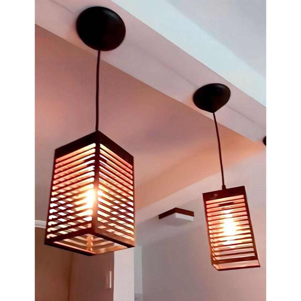 Kit 2 Luminária Pendentes Oriental Para Sala Cozinha Escritório Bivolt Cor Preto - 2tp