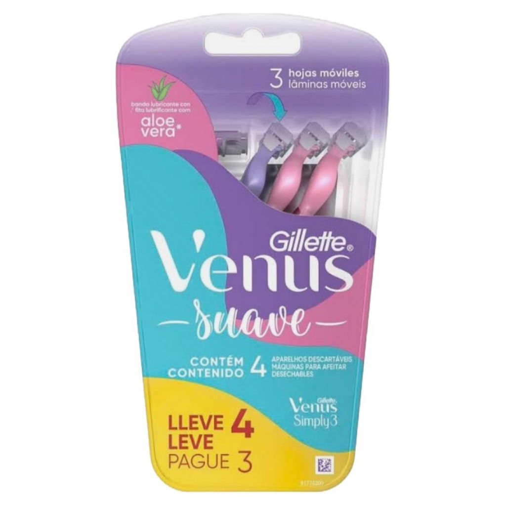 Aparelho para Depilar Gillette Venus Suave Simply 3 C/4 Unidades