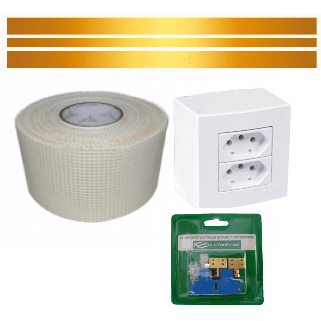 Kit Eletrofita 3 pistas 20A - 3 metros com 3 Tomadas Dupla de Sobrepor + 12 conectores