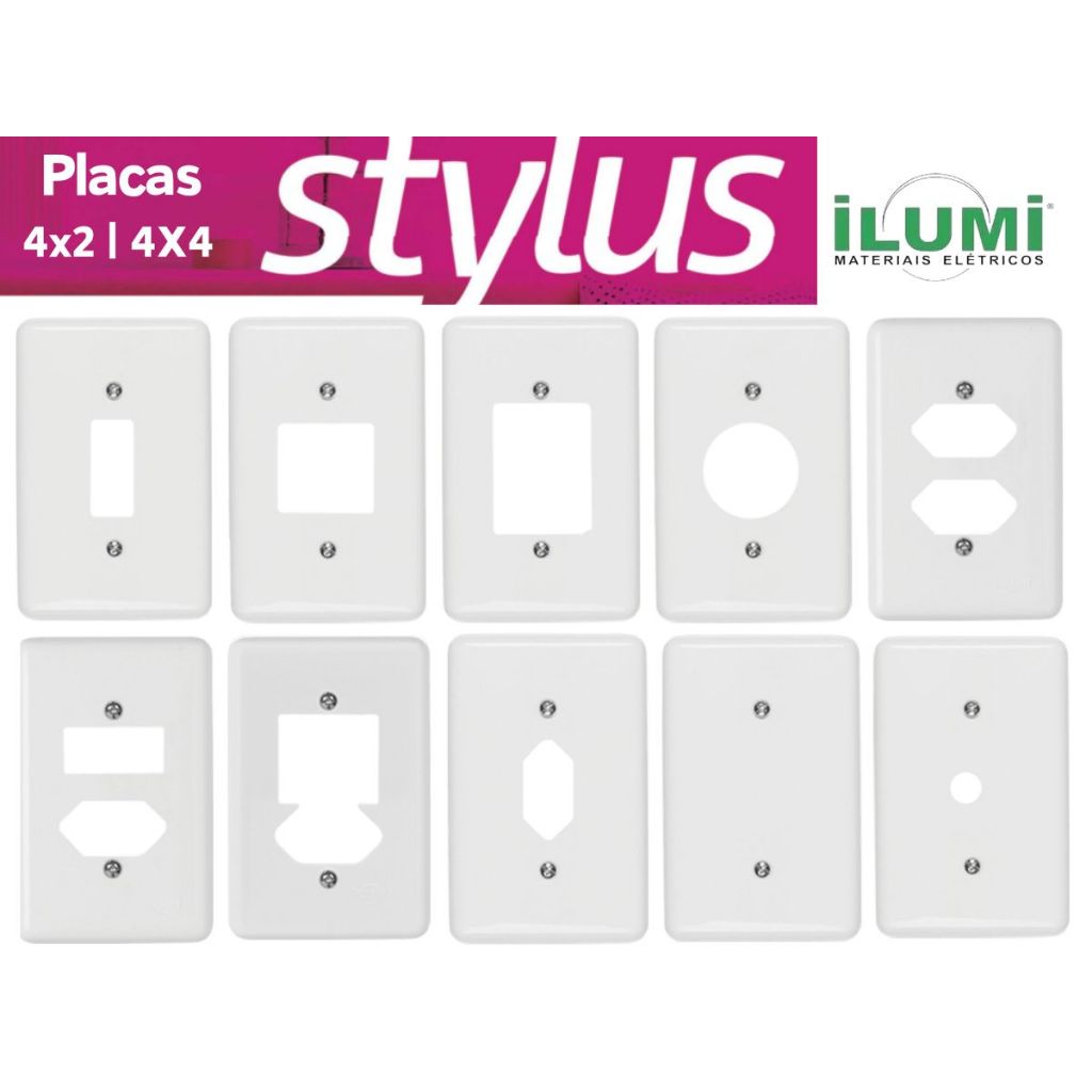 2 Placas Espelho Tampa Para Interruptores e Tomadas Stylus Ilumi Branca 4x2 | 4x4