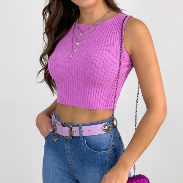 Cropped Canelado Tricot Moda Blogueiras