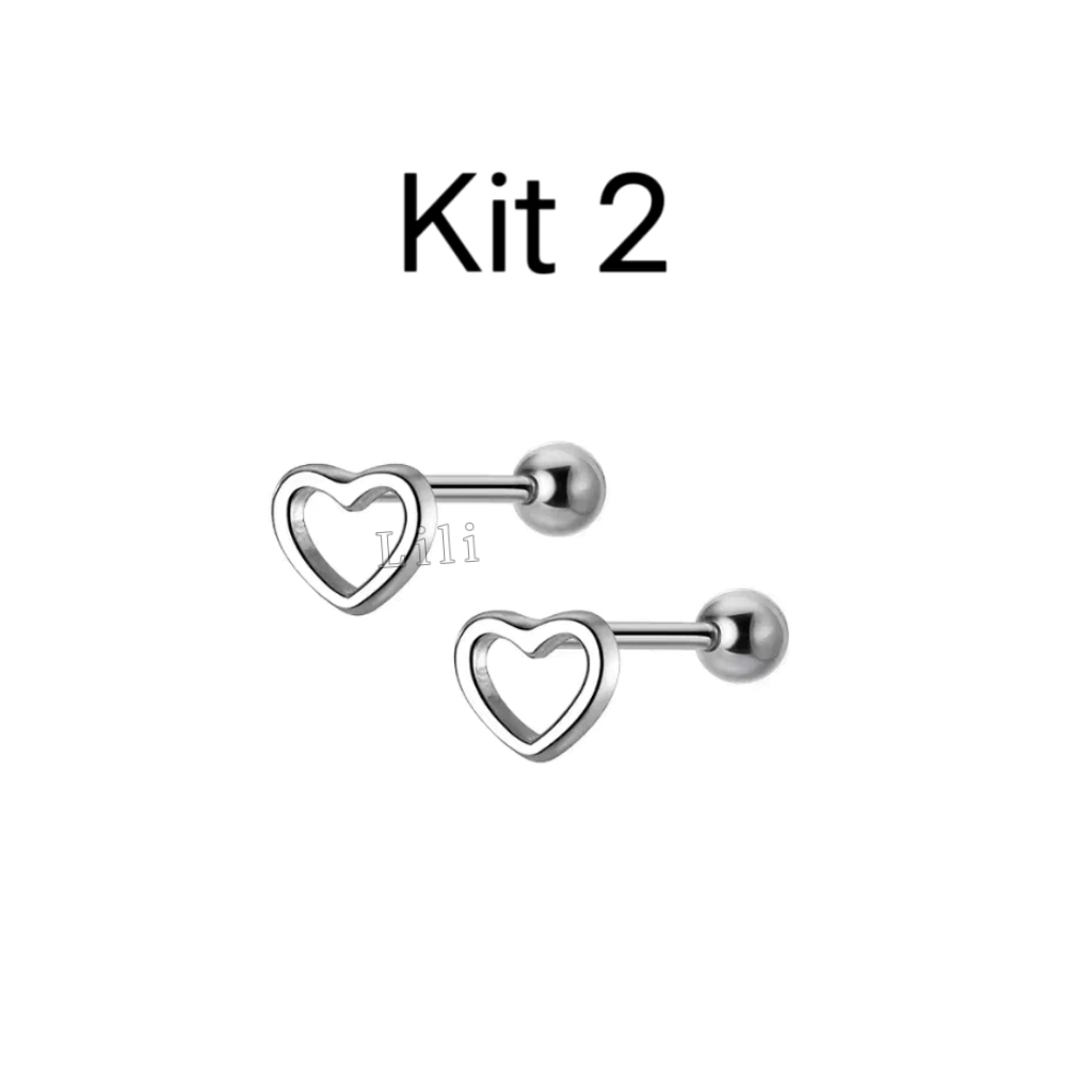 Kit 2 Piercing de orelha designo de coração oco em Oferta na Shopee