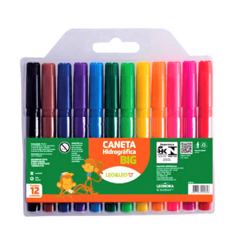 Caneta Hidrocor 12 Cores Big Hidrográfica Marcador de Colorir Escolar Arte Pintura Infantil