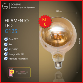 Kit 6 Lâmpada Filamento LED G125 4W E27 LUZ QUENTE (AMARELO) Âmbar Retrô Vintage 110V~220V | Bivolt em Oferta na Shopee