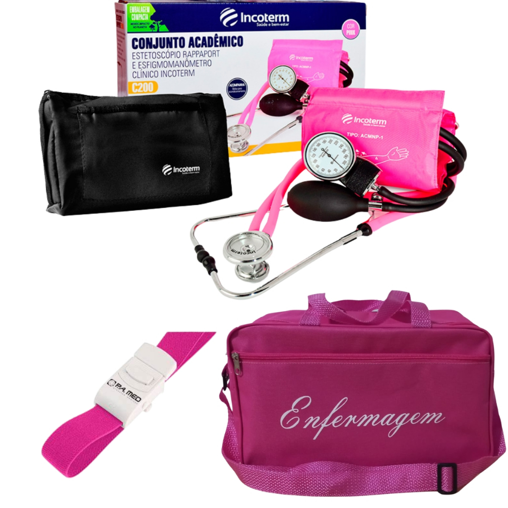 kit de enfermagem Clássico diversas cores esfigmo com esteto duplo + bolsa + garrote de presilha