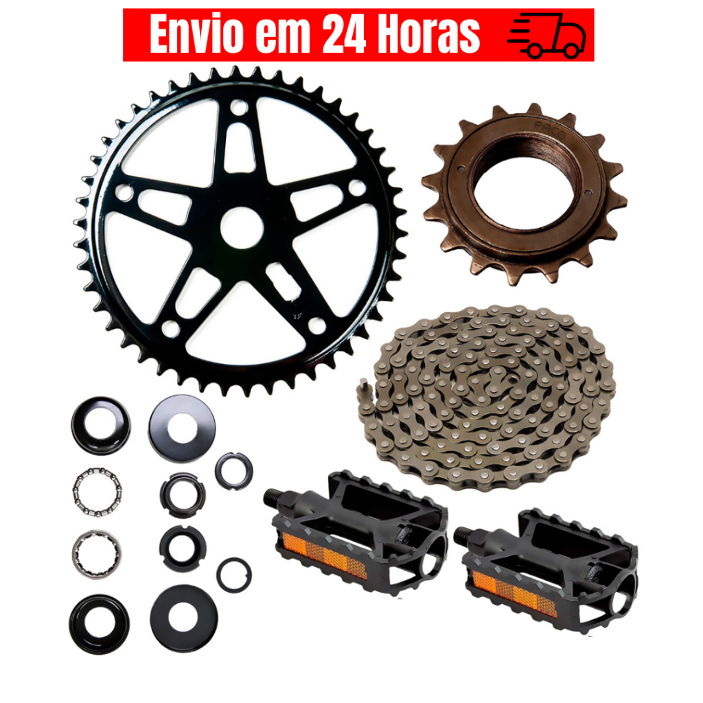 Kit Relação Bike Monark Caloi Mtb Catraca Corrente Coroa Movimento Central Pedal