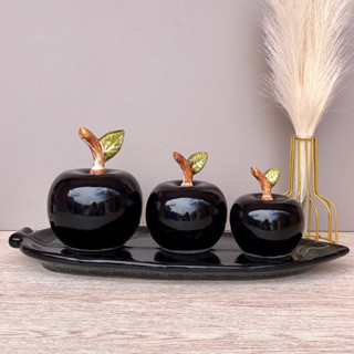 Kit Trio de Maçãs Decorativas Grandes + Prato Decorativo Enfeites de Sala