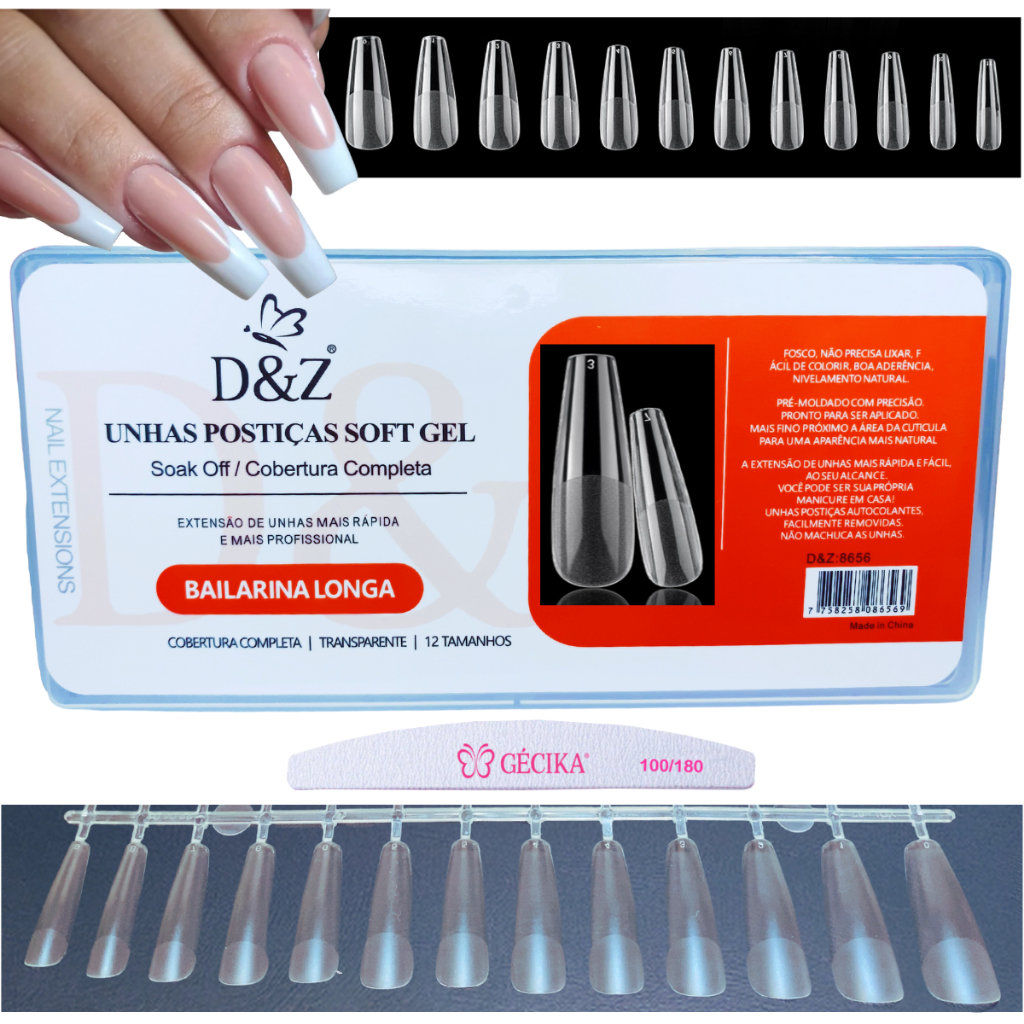 Soft Gel D&z Unha Postica SoftGel D&Z Tip de Gel Bailarina Almond Speed Tip Gel Colar com Gel Base
