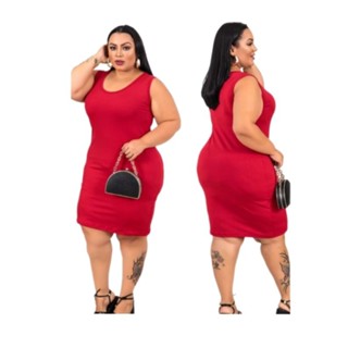Vestido feminino plus size regata canelado Midi verão .