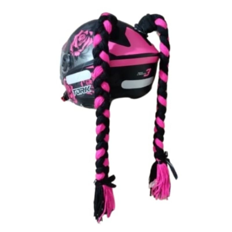 capacete flor elite New liberty tree , protork viseira transparente ,com trança preta e rosa 50 cm em Oferta na Shopee