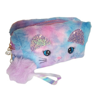 Estojo Escolar Feminino Gatinho Pelúcia Orelhinhas Personalizado