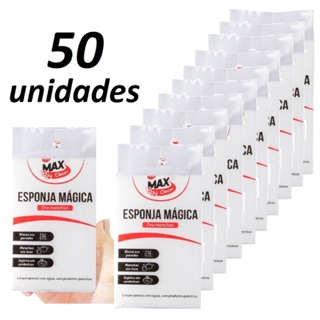 Kit 50 Esponja Mágica Bucha Melamina Tira Mancha Original Desengordura Limpeza Max Clean em Oferta na Shopee