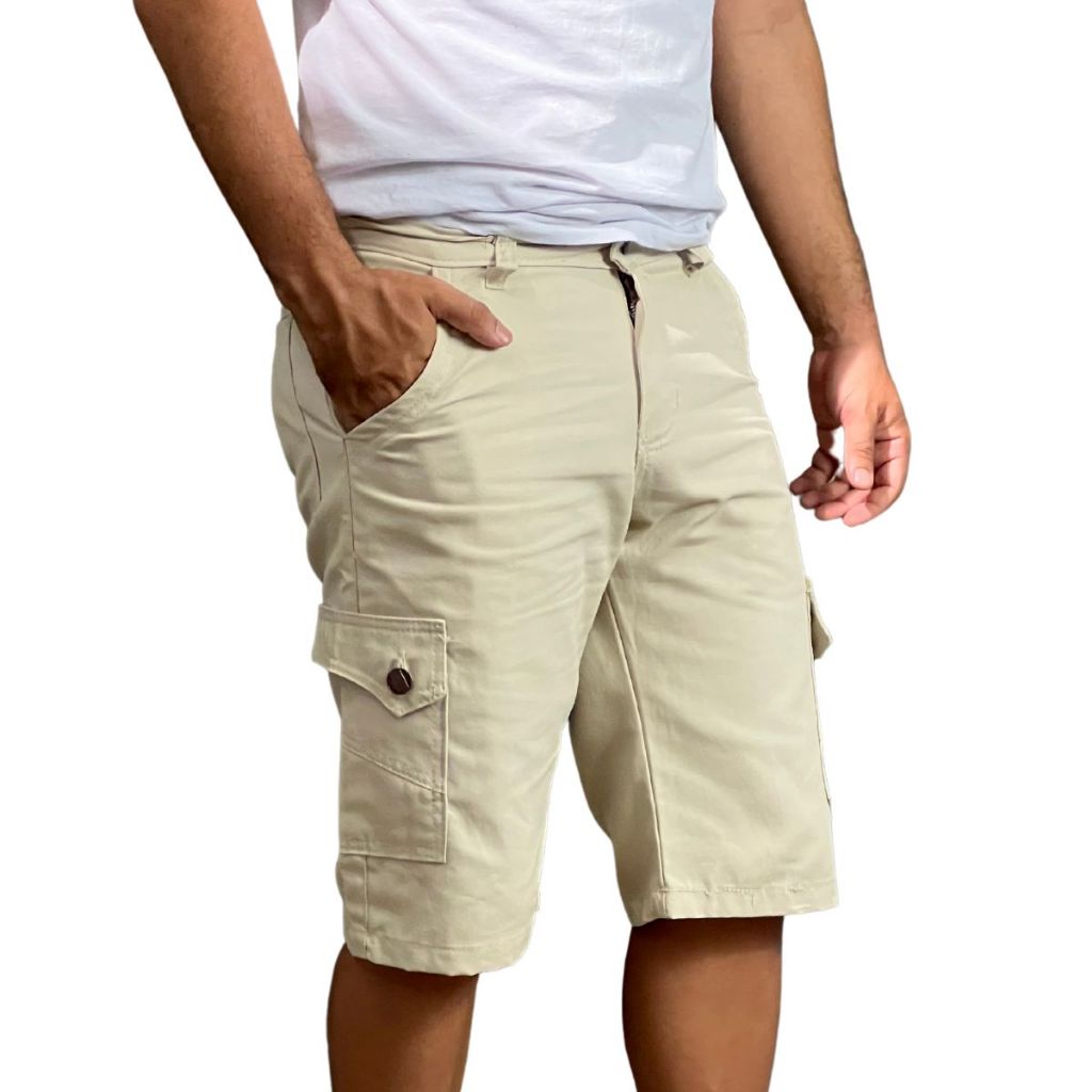 Bermuda Cargo Brim 6 Bolsos Coloridas Qualidade Top Short