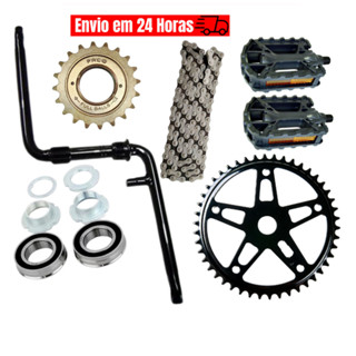 Kit Pedivela Bike Monobloco Coroa Catraca Corrente Pedal Movimento Central Rolamento Bicicleta 24 26