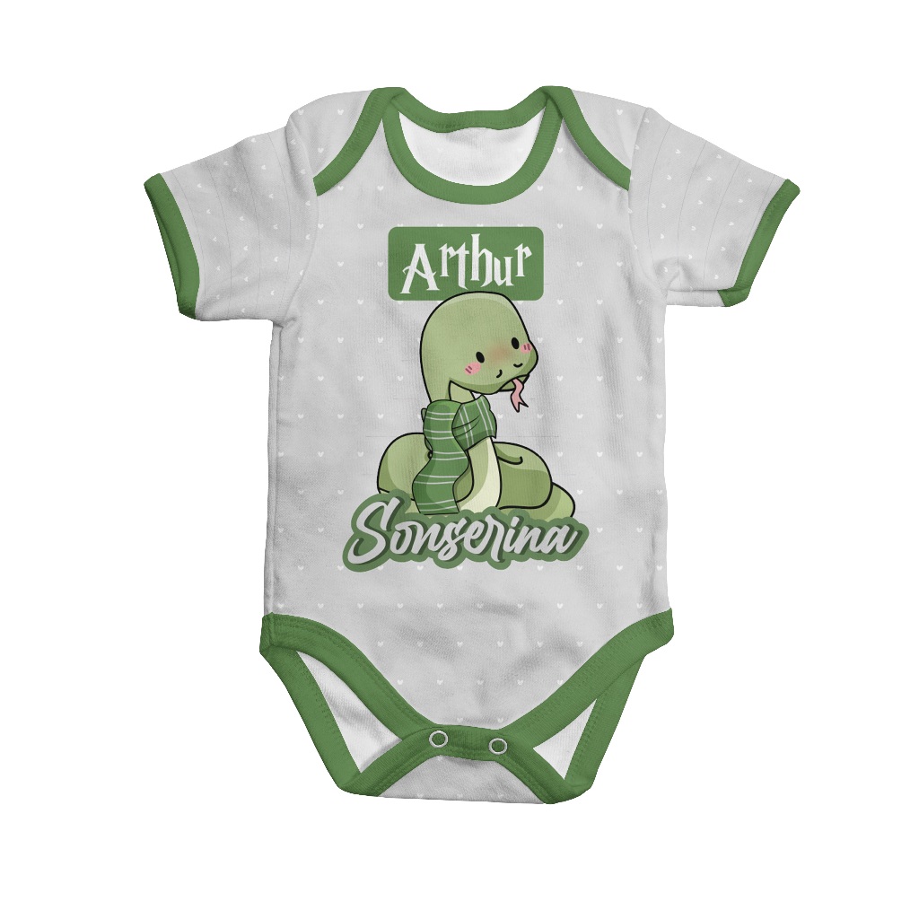Body de bebê personalizado com nome Harry Potter Sonserina