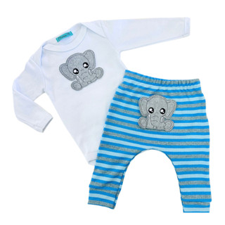 conjunto bebê infantil com aplique bordado elefantinho algodão