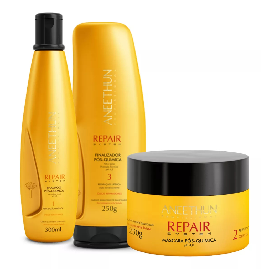 Repair Aneethun - Tratamento Completo Pós Quimica (3 Produtos) Shampoo + Máscara + Finalizador