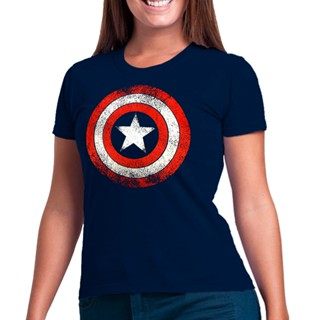 Camiseta feminina baby look Capitão américa escudo 100% Algodão
