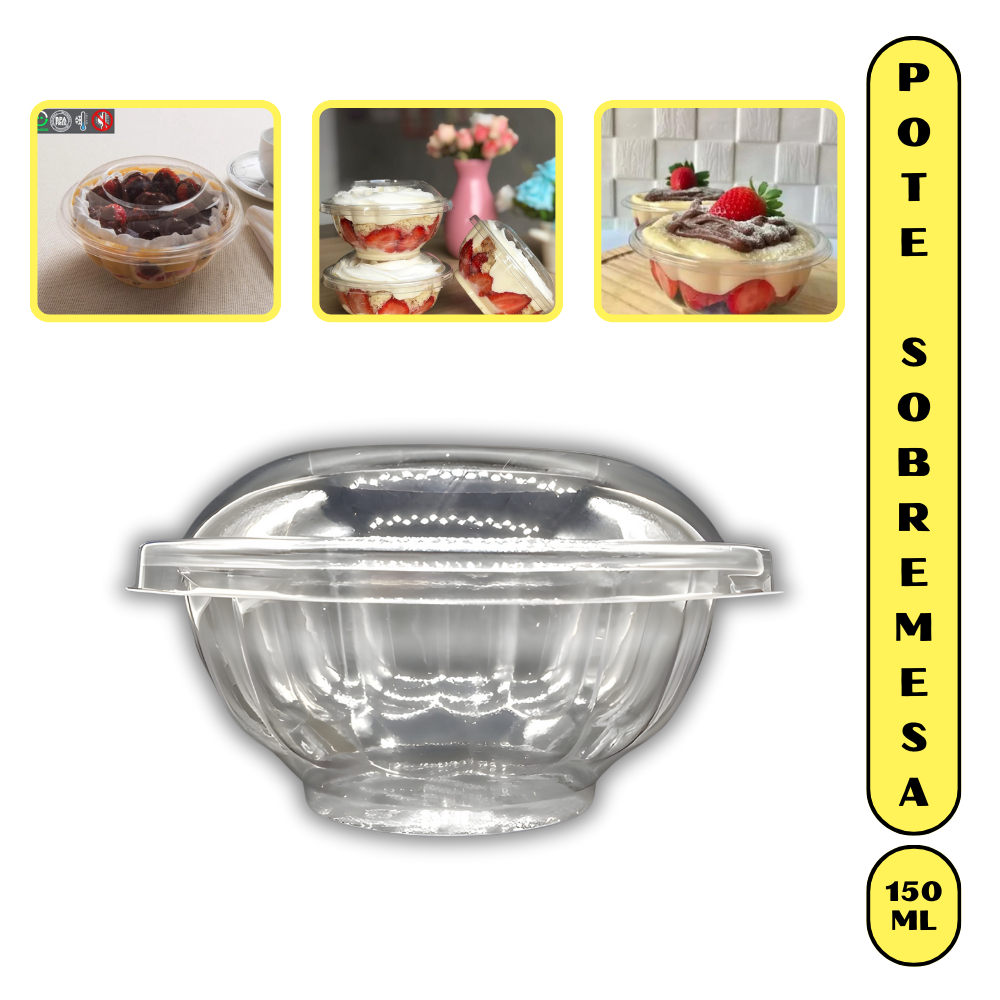 pote plástico com tampa cristal 150 ml premium redondo para sobremesa e bolo de potes transparente embalagem potinho galvanotek