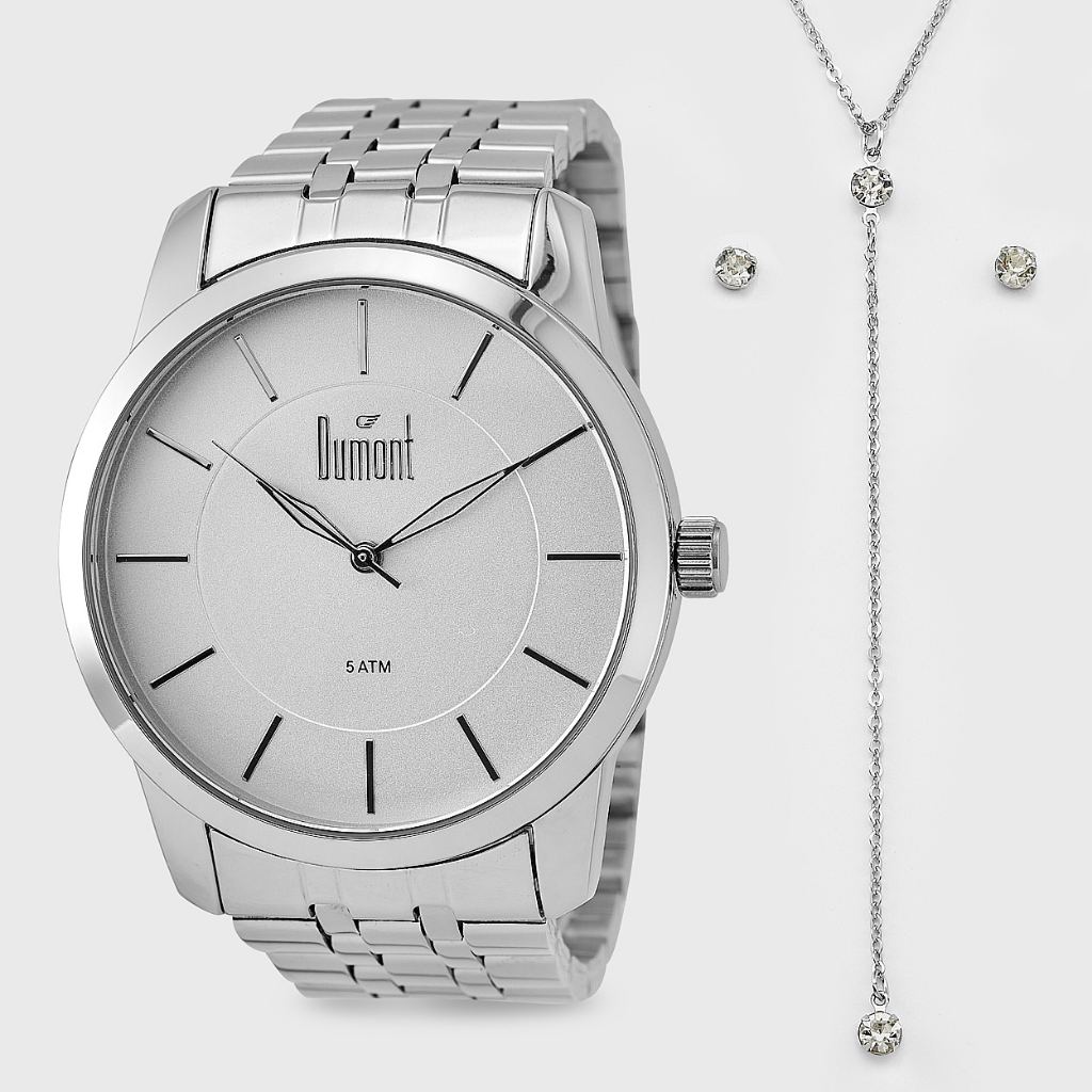 Relogio Dumont Feminino Prateado + Kit Du2035Mns/K3K em Oferta na Shopee