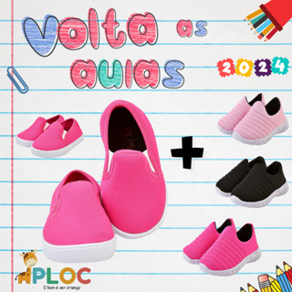 KIT 02 PARES TÊNIS INFANTIL SLIP IATE PINK + TÊNIS PLAY COR A ESCOLHER PLOC