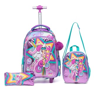 Kit Mochila Escolar Feminina Reforçada Lancheira Estojo Passeio Uniornio