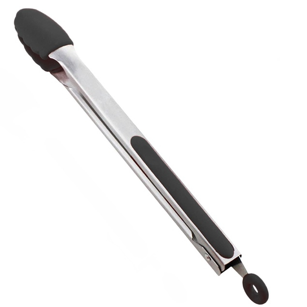 Pegador de Churrasco Salada Carnes em Aço Inox e Silicone  33,5cm Preto