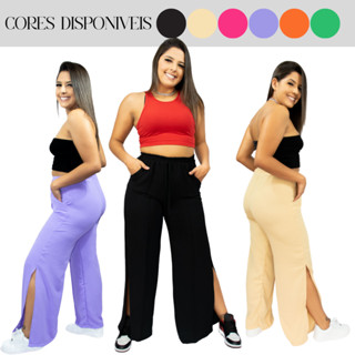 Kit 3 Calças Pantalona Feminina Wide Leg Solta Alfaiataria Corte Lateral Tecido Duna Coforto E Elegânca Moda Blogueira