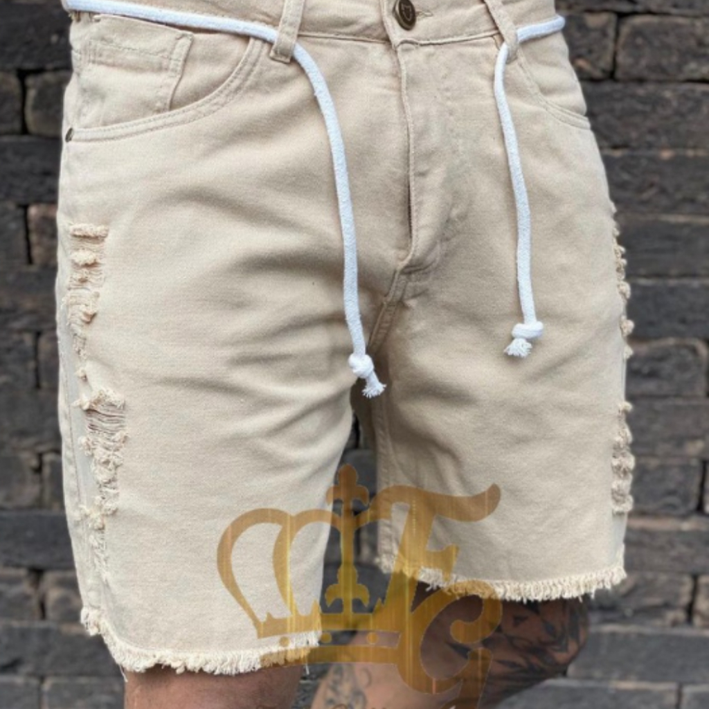Bermuda Jeans Masculina Rasgada CREME Linha Premium Desfiada Alta Qualidade 2024 Env/24h em Oferta na Shopee