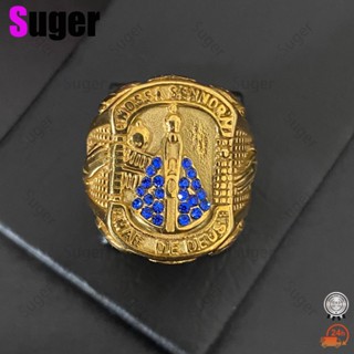 Anel Masculino Dedeira Nossa Senhora Aparecida Crevajada EM AZUL Banhado A OURO Aço Inoxidável Moda Hip-Hop Anel Rock Solid 18k