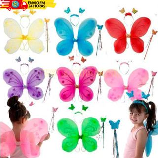 Kit 3 Peças Asa de Borboleta Varias Cores Fantasia Asinha Fantasia Cosplay Carnaval