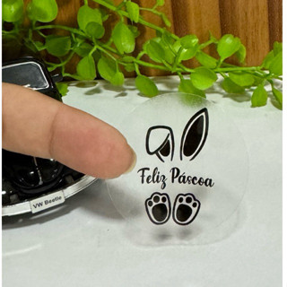 100 Adesivos Vinil Transparente Feliz Páscoa Orelha Coelho | Adesivo Cliente Páscoa