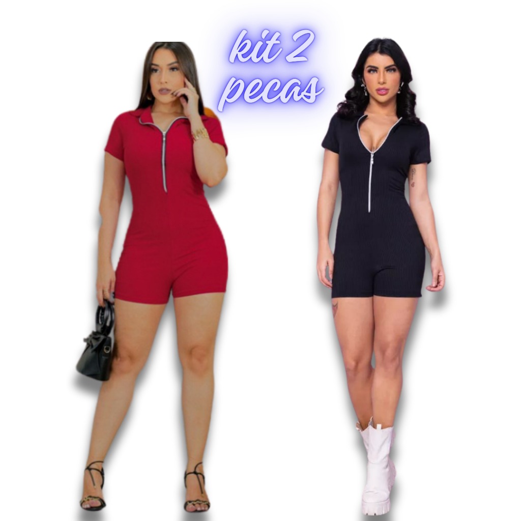KITS 2 PECAS "Macaquinho Diva: Moda Verão Primavera, Manga Curto Canelado, Zíper Gringo Premium" em Oferta na Shopee
