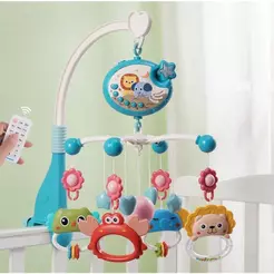 Brinquedo MultiFuncional Recém Nascido Para Cabeceira Móbile Berço Chocalho Com Projeção De Luzes E Som Controle Remoto