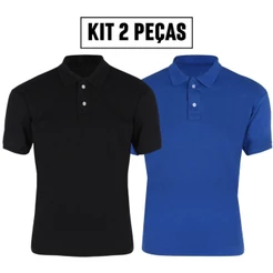 Kit 2 camisa polo masculina camiseta premium piquet poliester