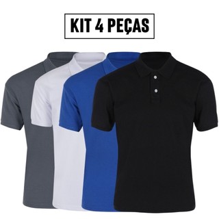 Kit 4 camisa polo masculina camiseta premium piquet poliester
