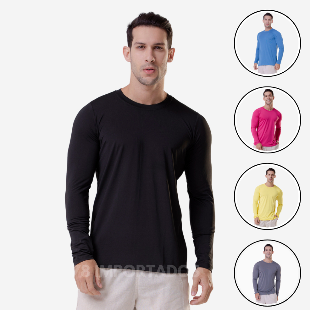 Camisa Termica Segunda Pele Slim  Proteção Solar Uv 50 Ice Tecido Gelado em Oferta na Shopee