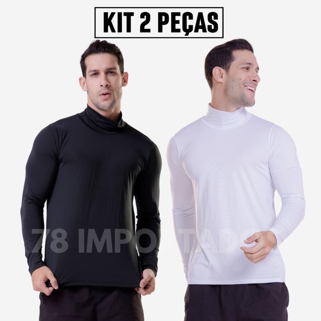 Kit 2 blusa gola alta camisa termica uv segunda pele proteção solar