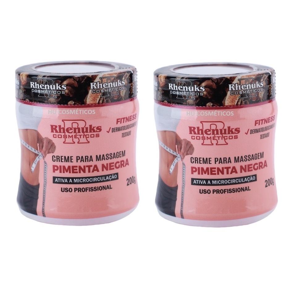 2 UN Gel Massageador Pimenta Negra Redutor De Medidas 200g - Rhenuks