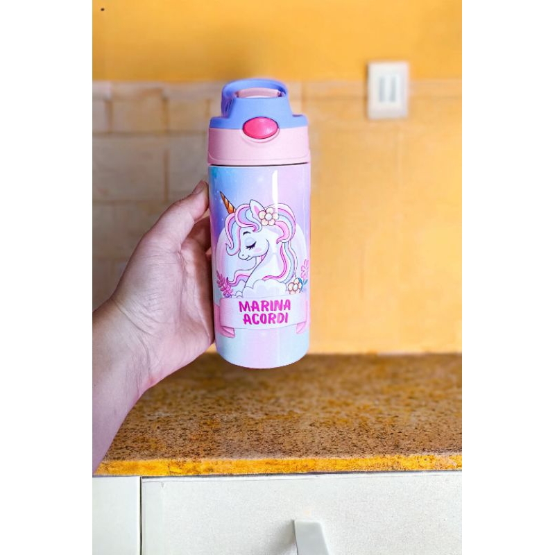 Garrafa Térmica Infantil Personalizada BARBIE, HOMEM ARANHA, UNICORNIO, PATRULHA CANINA,  STITCH,MINNIE,   SONIC, FROZEN em Oferta na Shopee