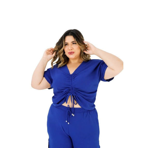 Cropped Top Blusinha Feminina Manga Curta Franzido Decote 03