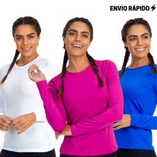 Camiseta feminina Segunda Pele Térmica Manga Longa com Proteção UV Moda Praia